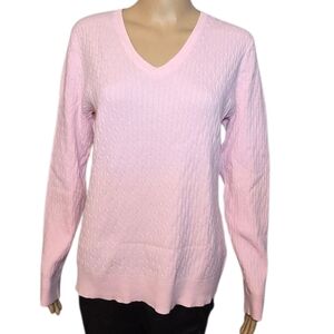 Basic Editions Sweater Cable Knit Vneck Pink Women's Size Large